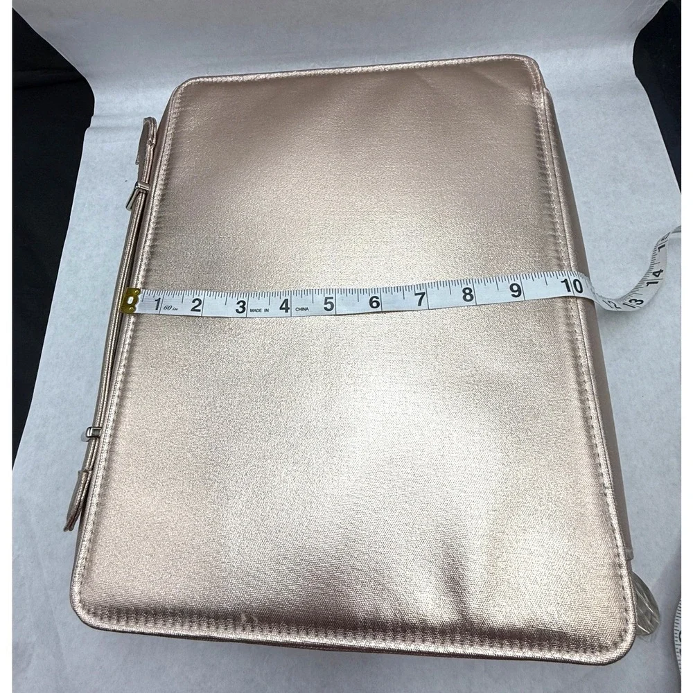 Lancome Paris Metallic Rose Gold Embossed Rose Makeup Train Case Travel Bag